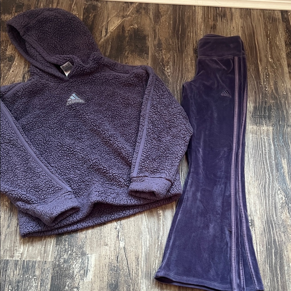 Adidas Deep Purple Fleece Hoodie and Pants